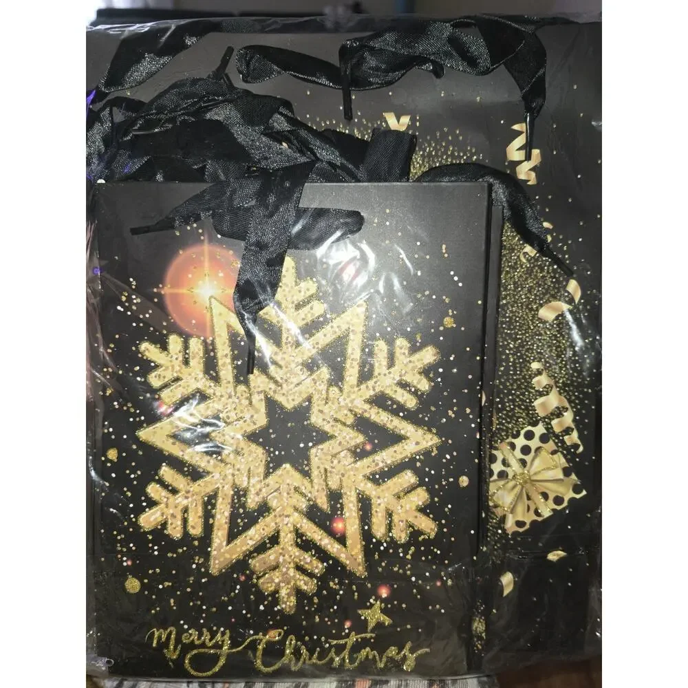 Premium Elegant Christmas Bags Black and Gold Glittered Assorted Set of...